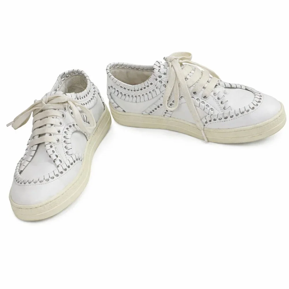 Alaia Tacco White Leather Bold Overcast Accent Stitch Lace-Up, Size 36 (US 6)